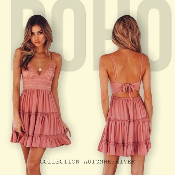 Dresses & Skirts - - boho gypsy ruffle back tie mini…​​​​​​​​